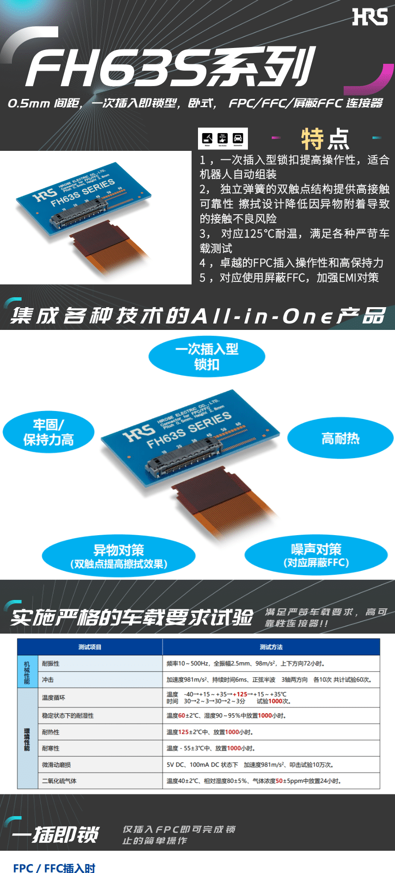 【產(chǎn)品推薦】一插即鎖，2觸點(diǎn)，支持125℃連接器-FH63S系列